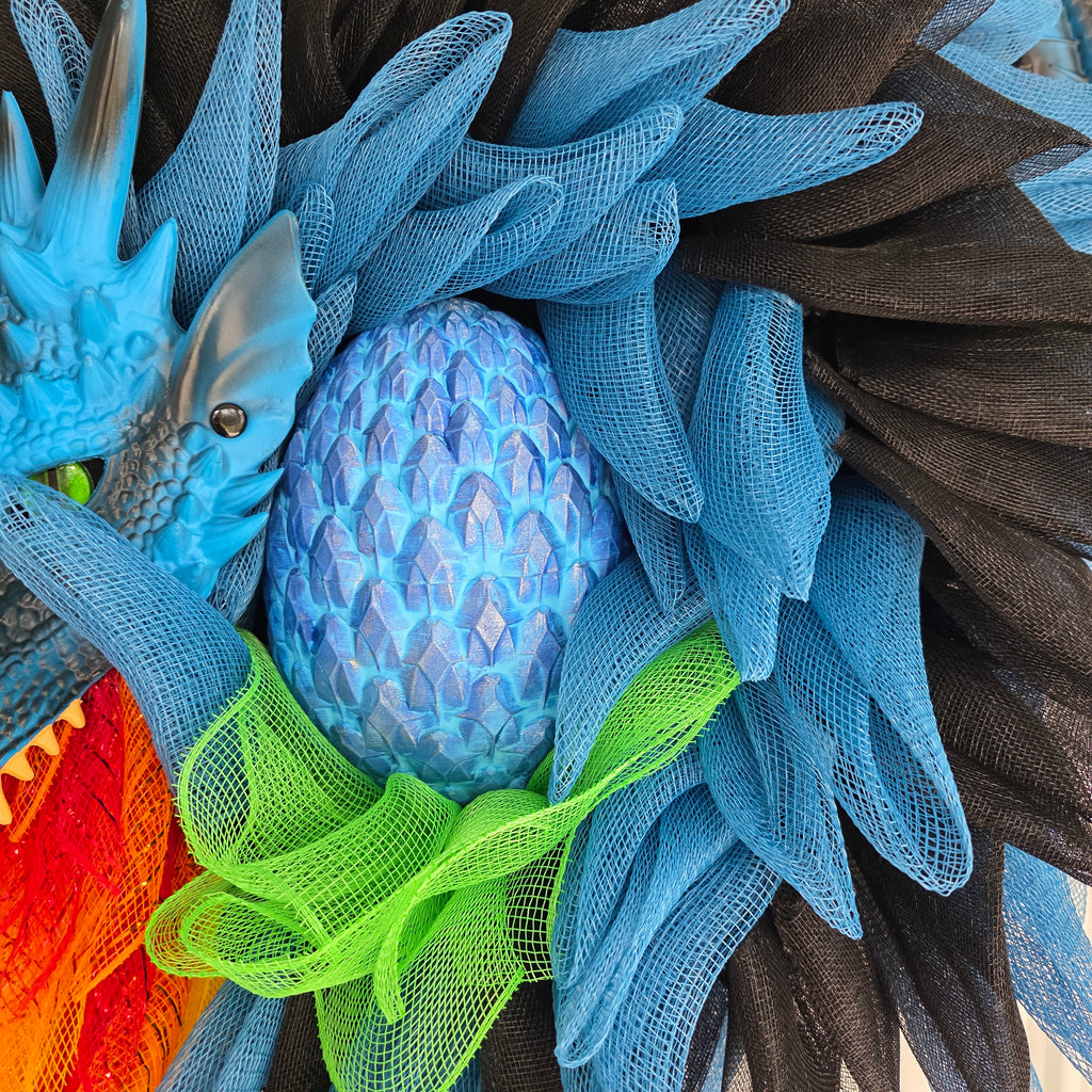 Blue Dragon Wreath with Lighted Flames & Dragon Egg