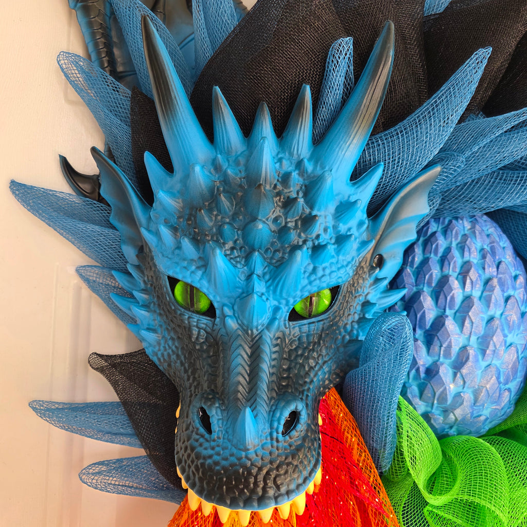 Blue Dragon Wreath with Lighted Flames & Dragon Egg