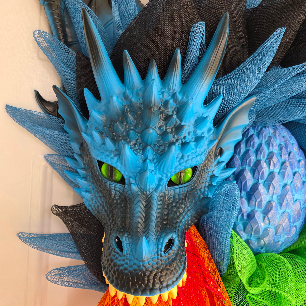 Blue Dragon Wreath with Lighted Flames & Dragon Egg