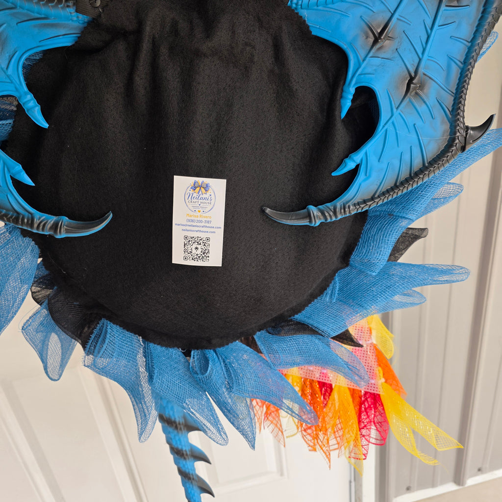 Blue Dragon Wreath with Lighted Flames & Dragon Egg
