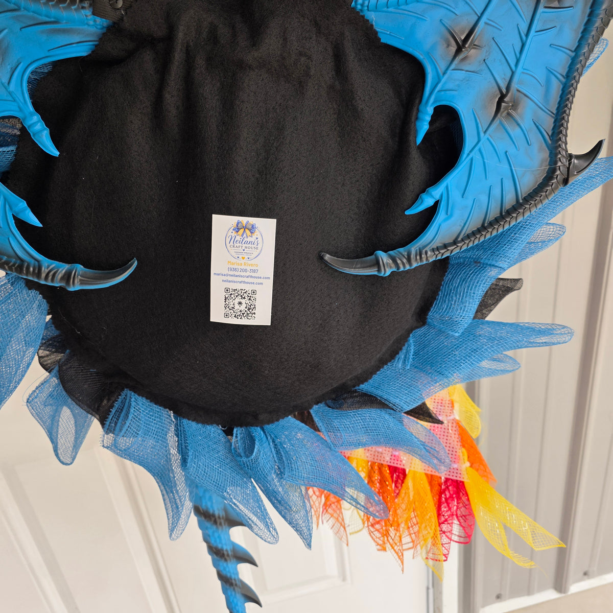 Blue Dragon Wreath with Lighted Flames & Dragon Egg
