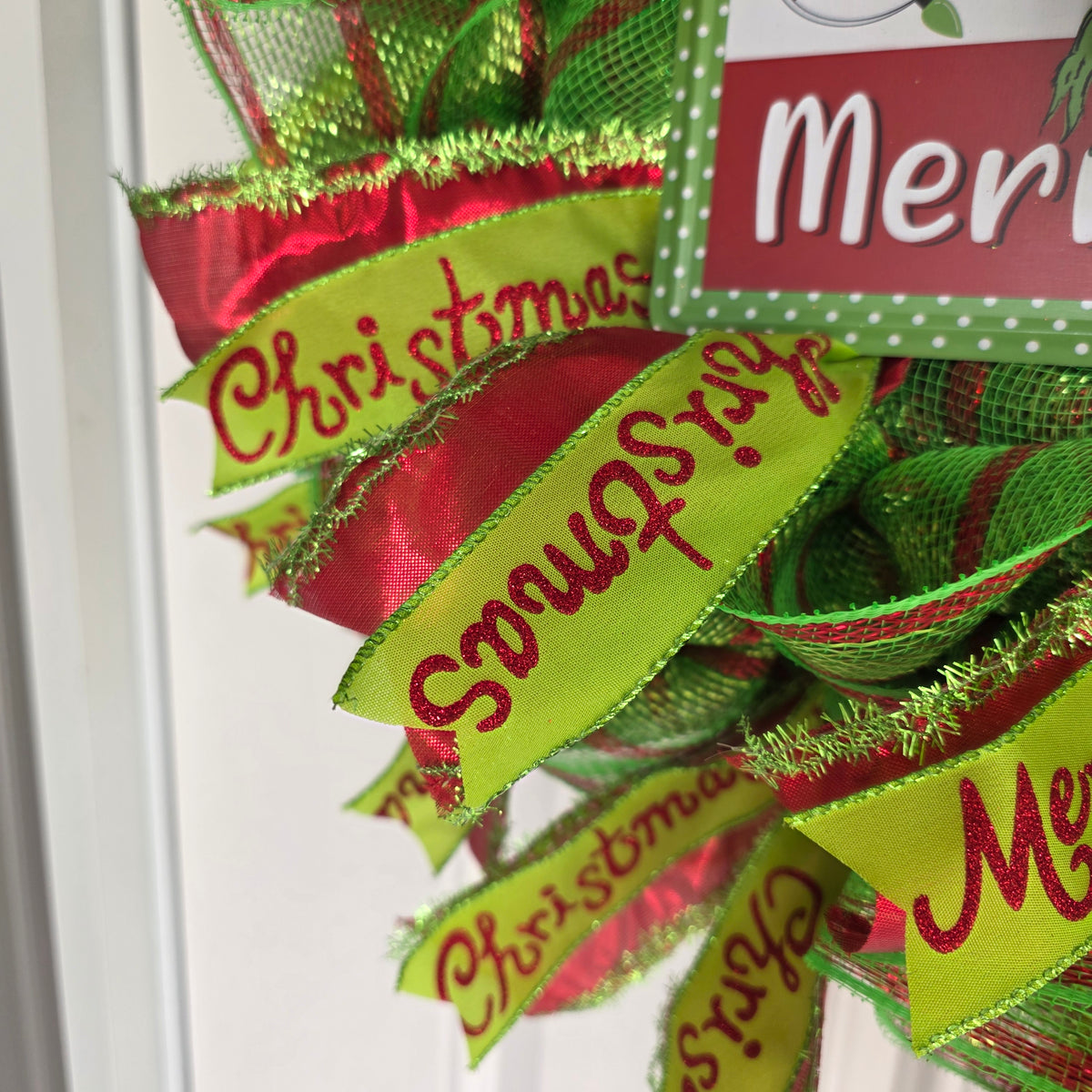 Red and Lime Green Christmas Mesh Wreath