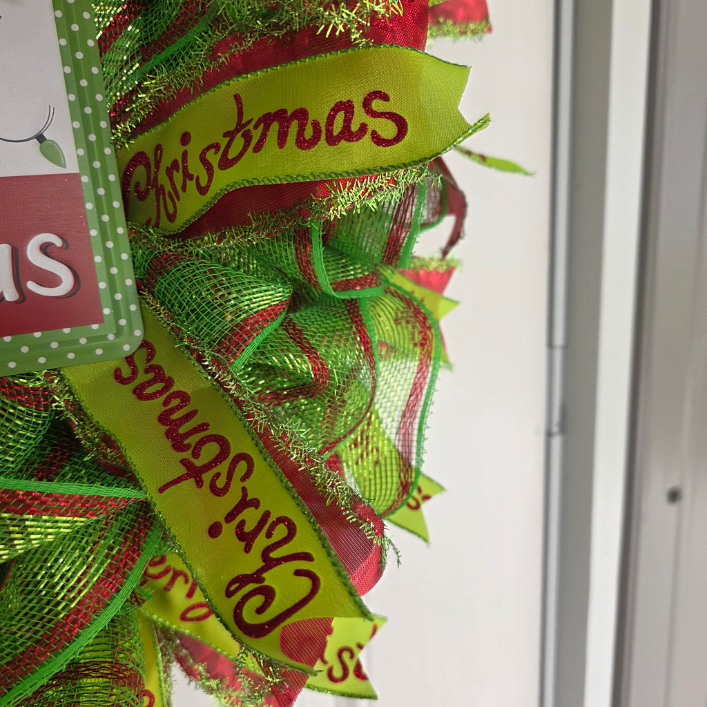 Red and Lime Green Christmas Mesh Wreath