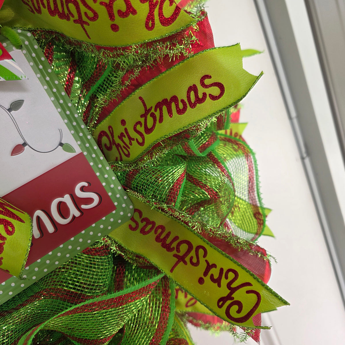 Red and Lime Green Christmas Mesh Wreath