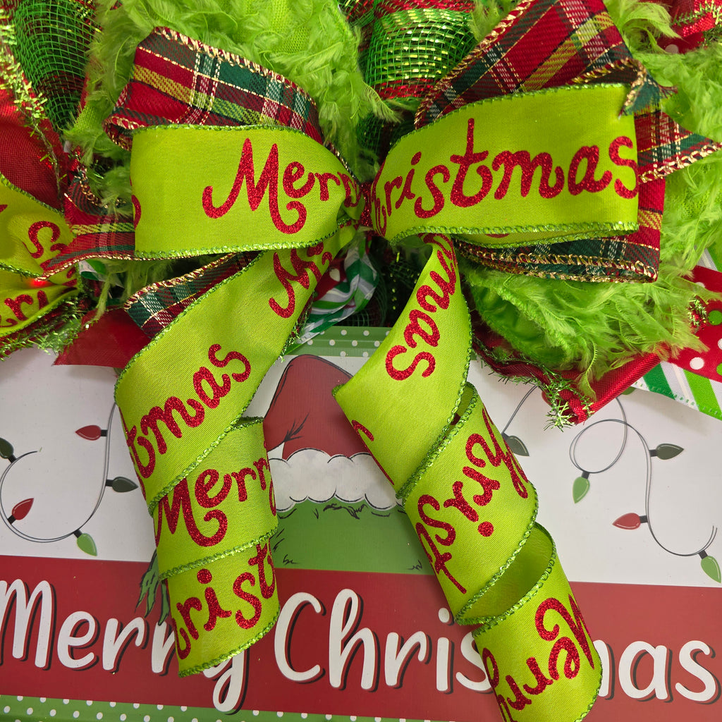 Red and Lime Green Christmas Mesh Wreath