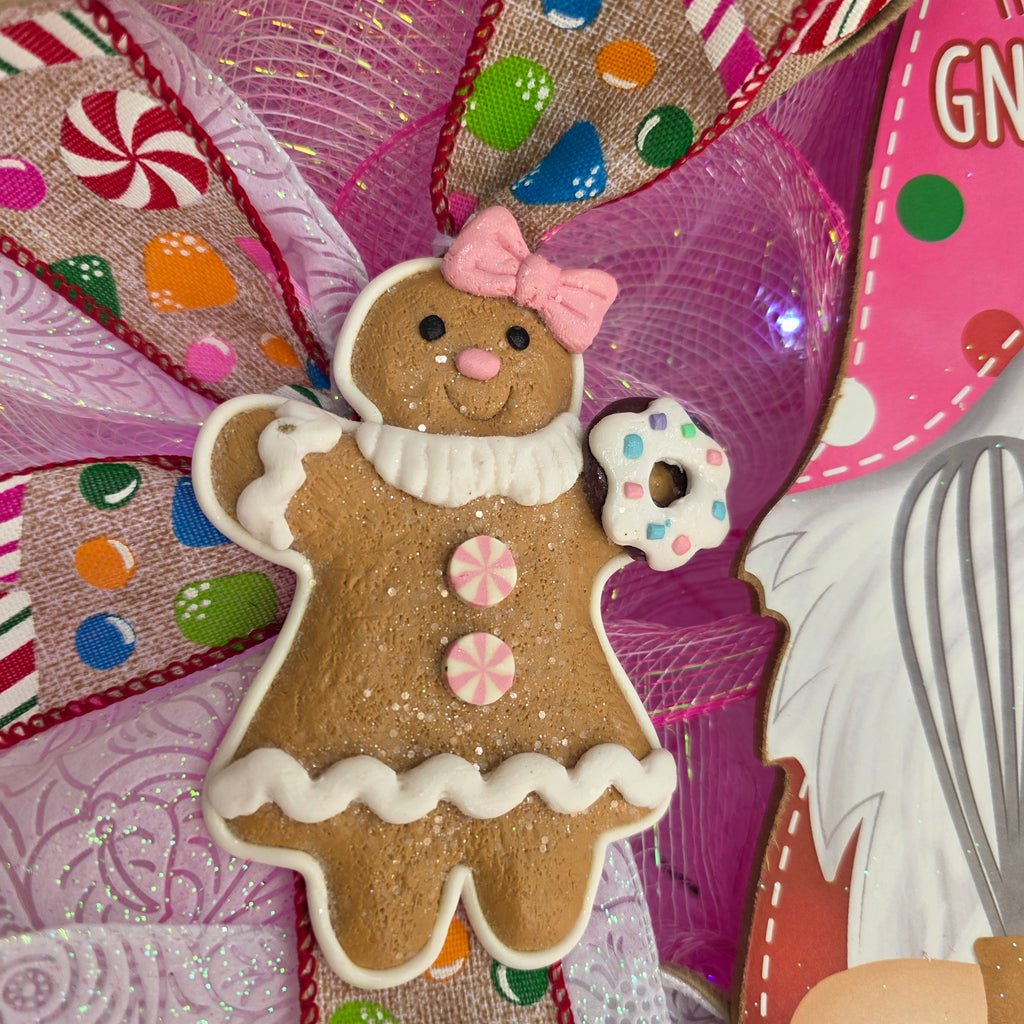 Pink Gingerbread Gnome Christmas Wreath