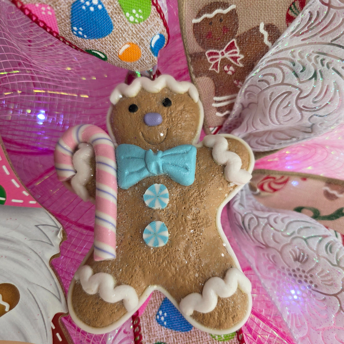 Pink Gingerbread Gnome Christmas Wreath