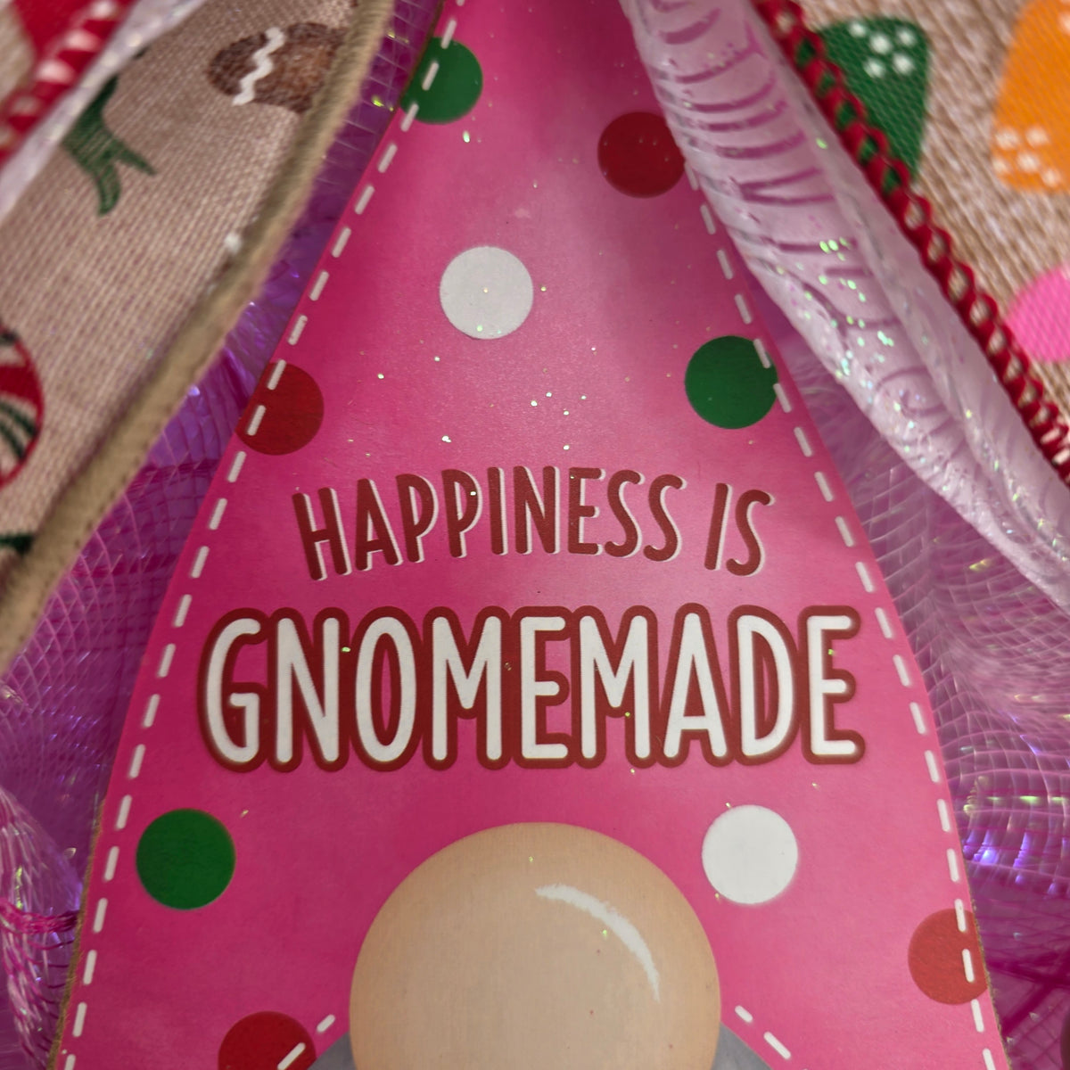 Pink Gingerbread Gnome Christmas Wreath