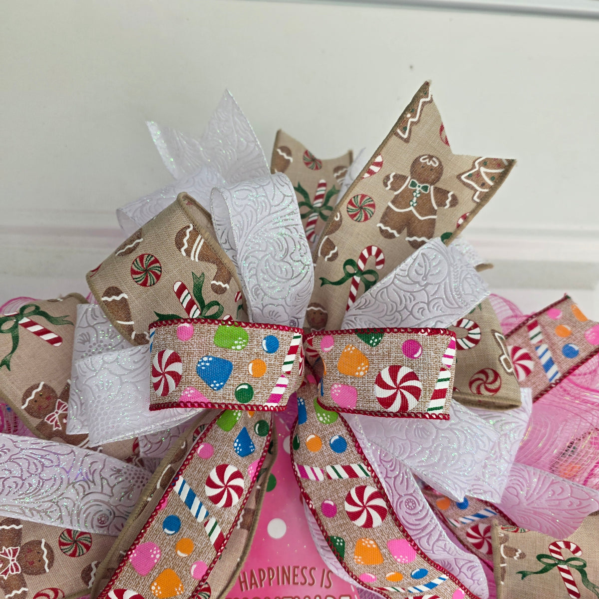Pink Gingerbread Gnome Christmas Wreath