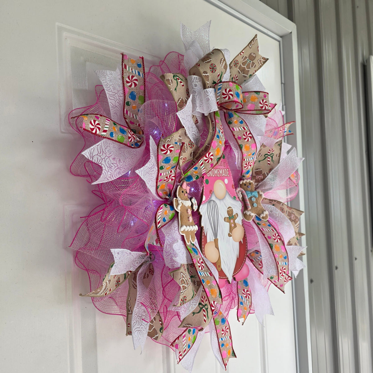 Pink Gingerbread Gnome Christmas Wreath