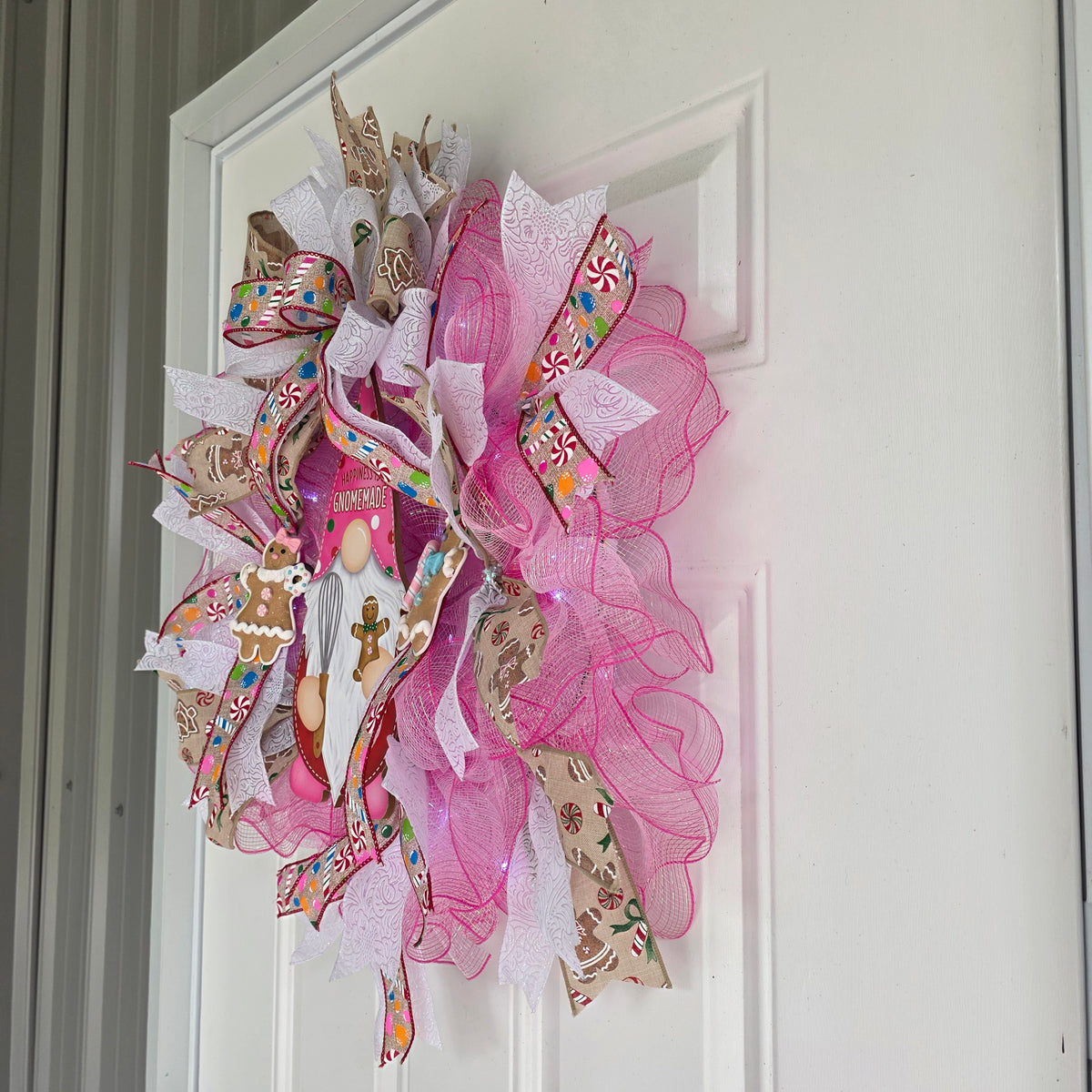 Pink Gingerbread Gnome Christmas Wreath