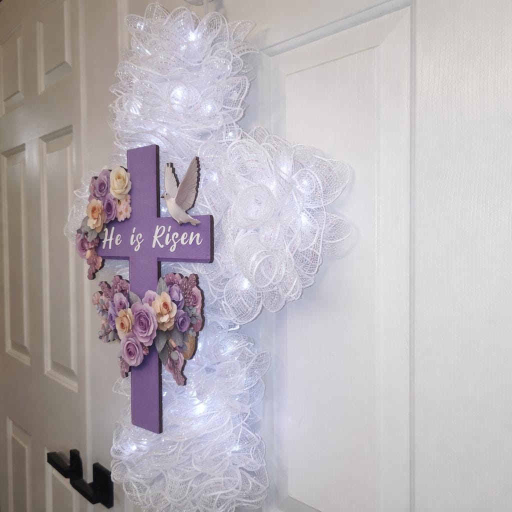 He Is Risen Floral Cross Wreath