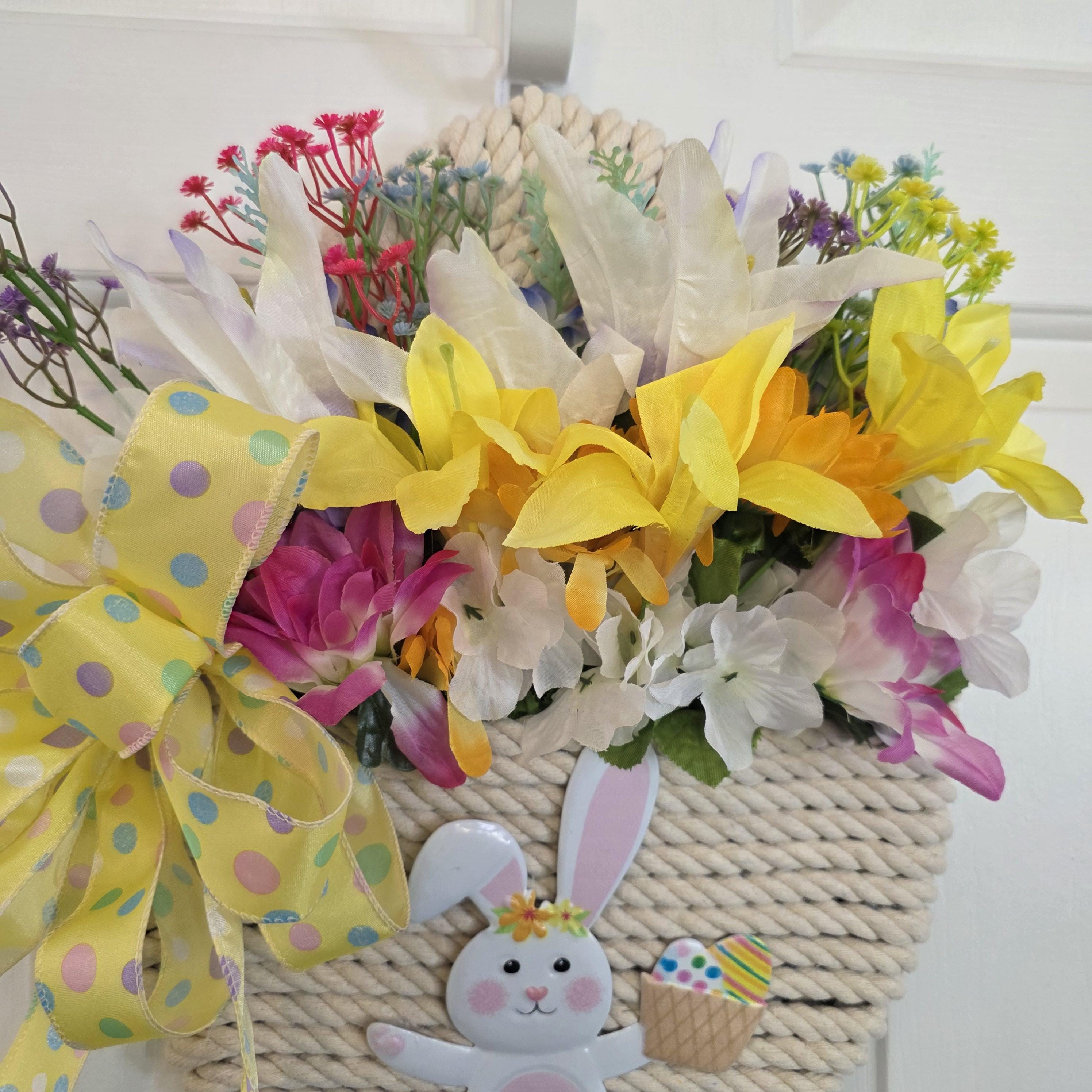Easter Spring Floral Rope Basket Wreath
