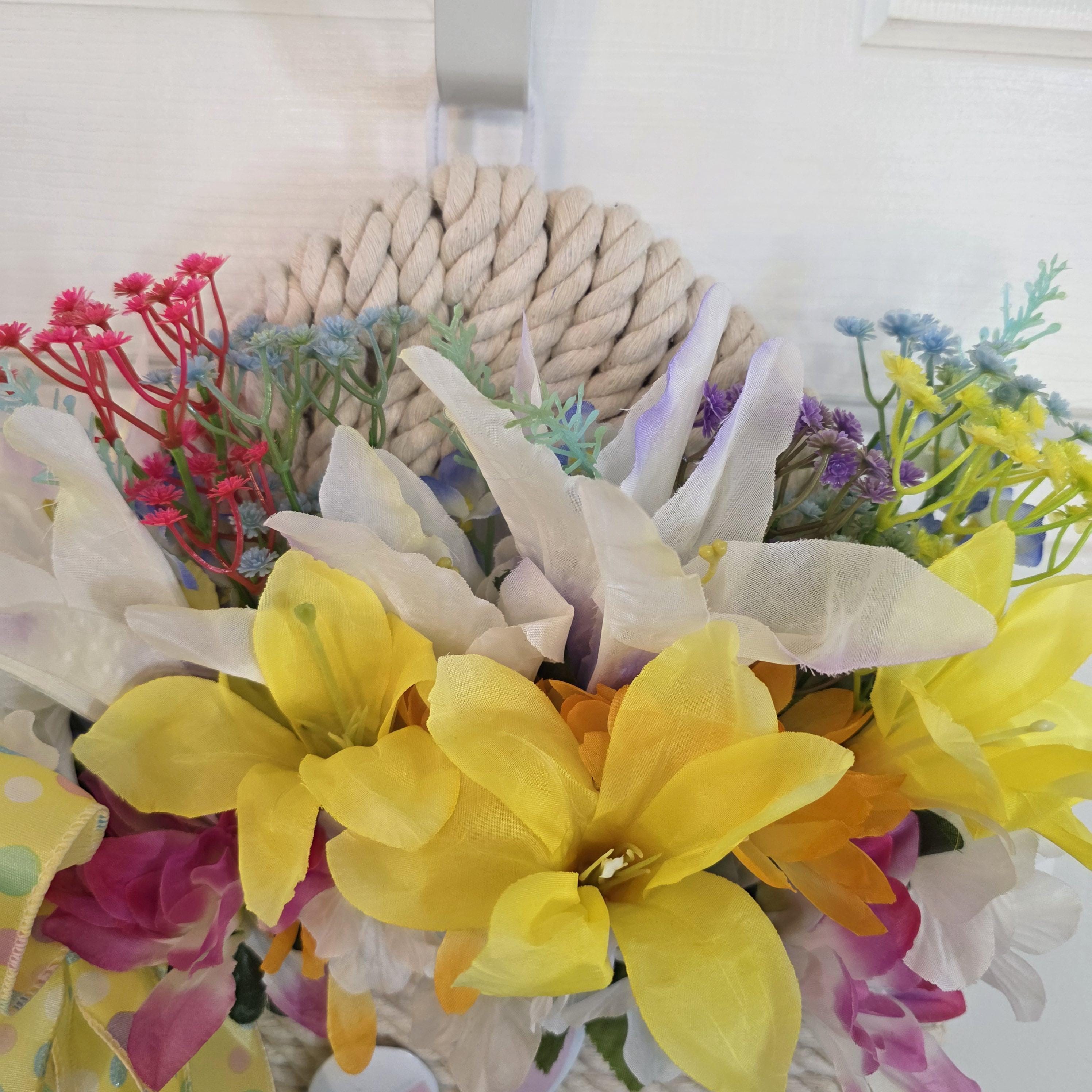 Easter Spring Floral Rope Basket Wreath