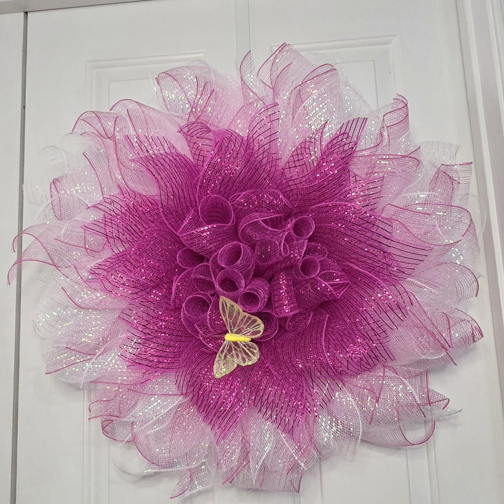 Lighted Pink Flower Wreath
