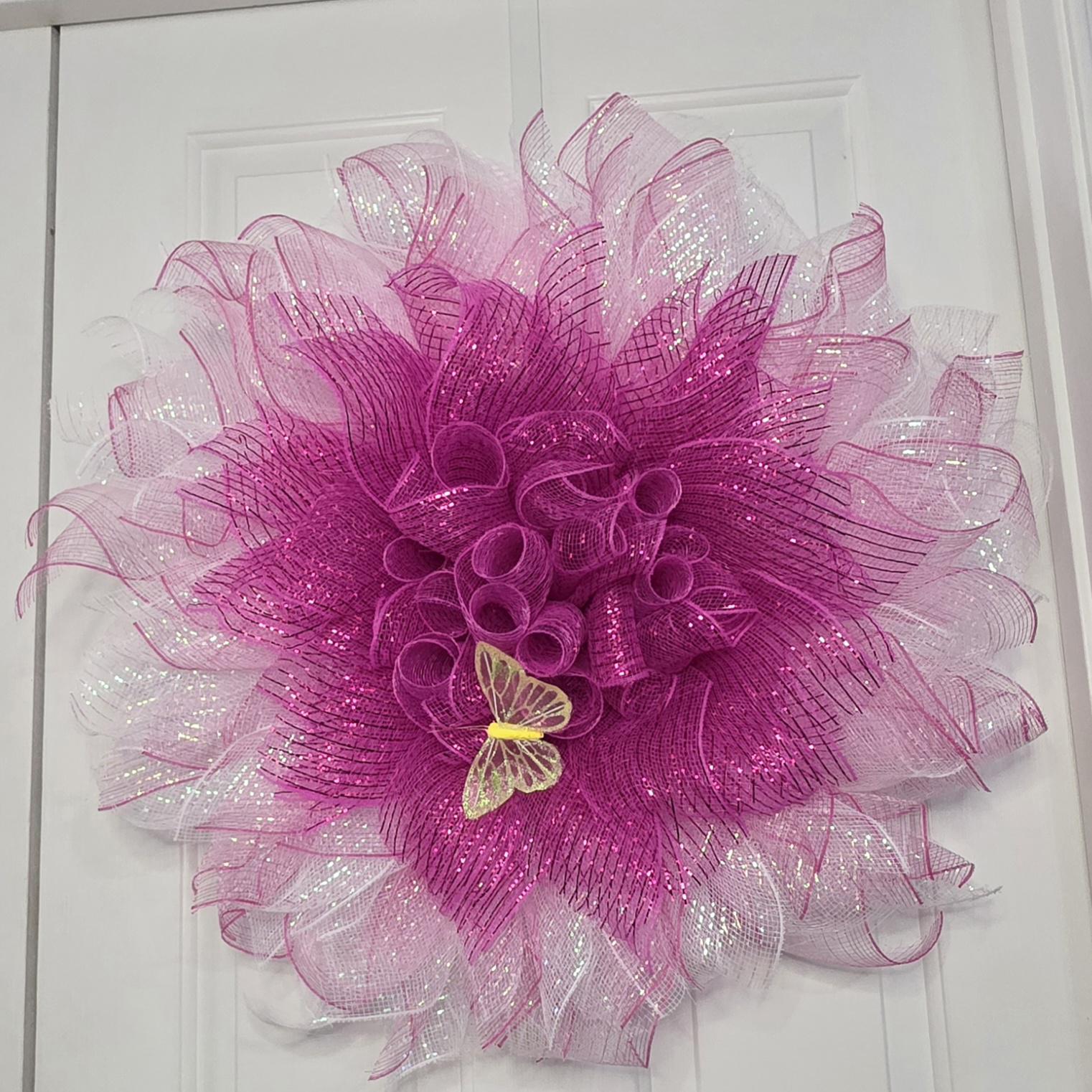 Lighted Pink Flower Wreath