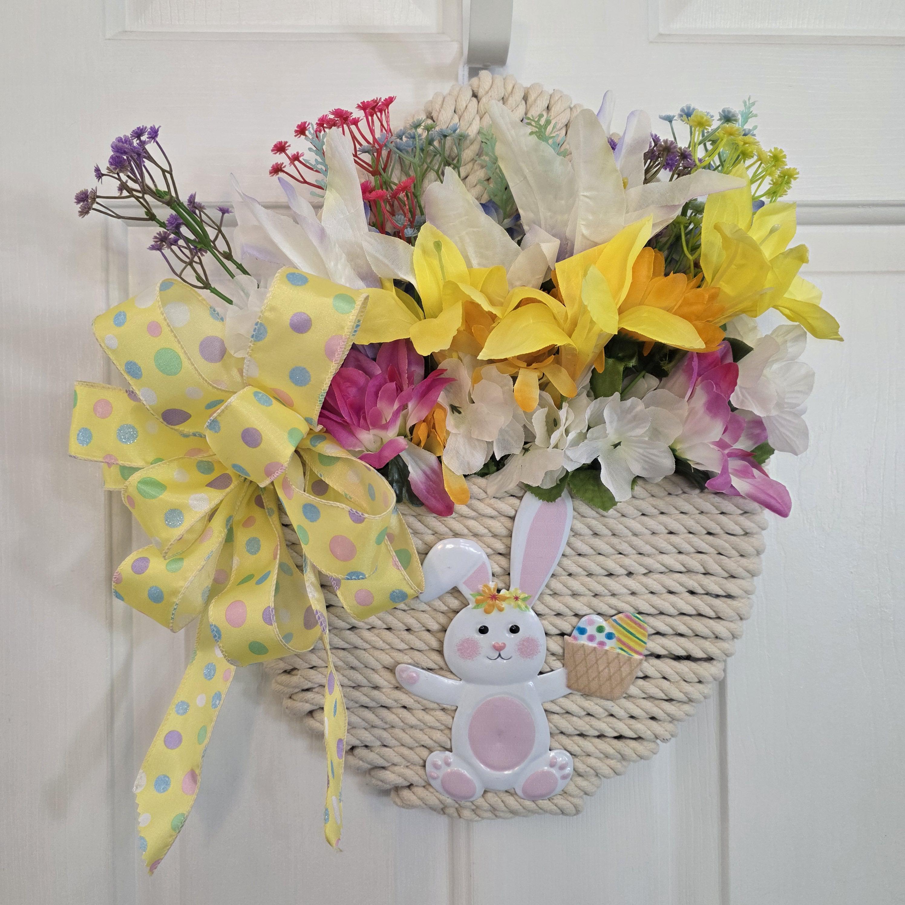 Easter Spring Floral Rope Basket Wreath