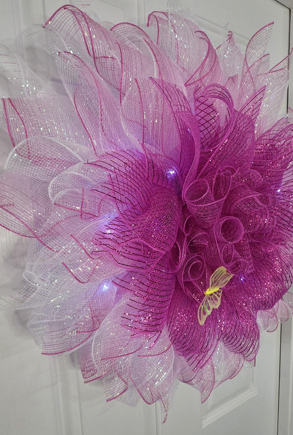 Lighted Pink Flower Wreath