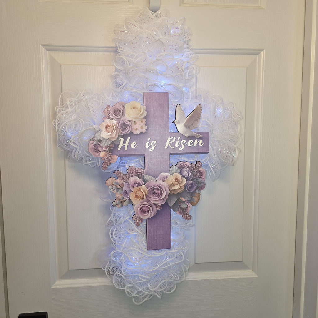 He Is Risen Floral Cross Wreath