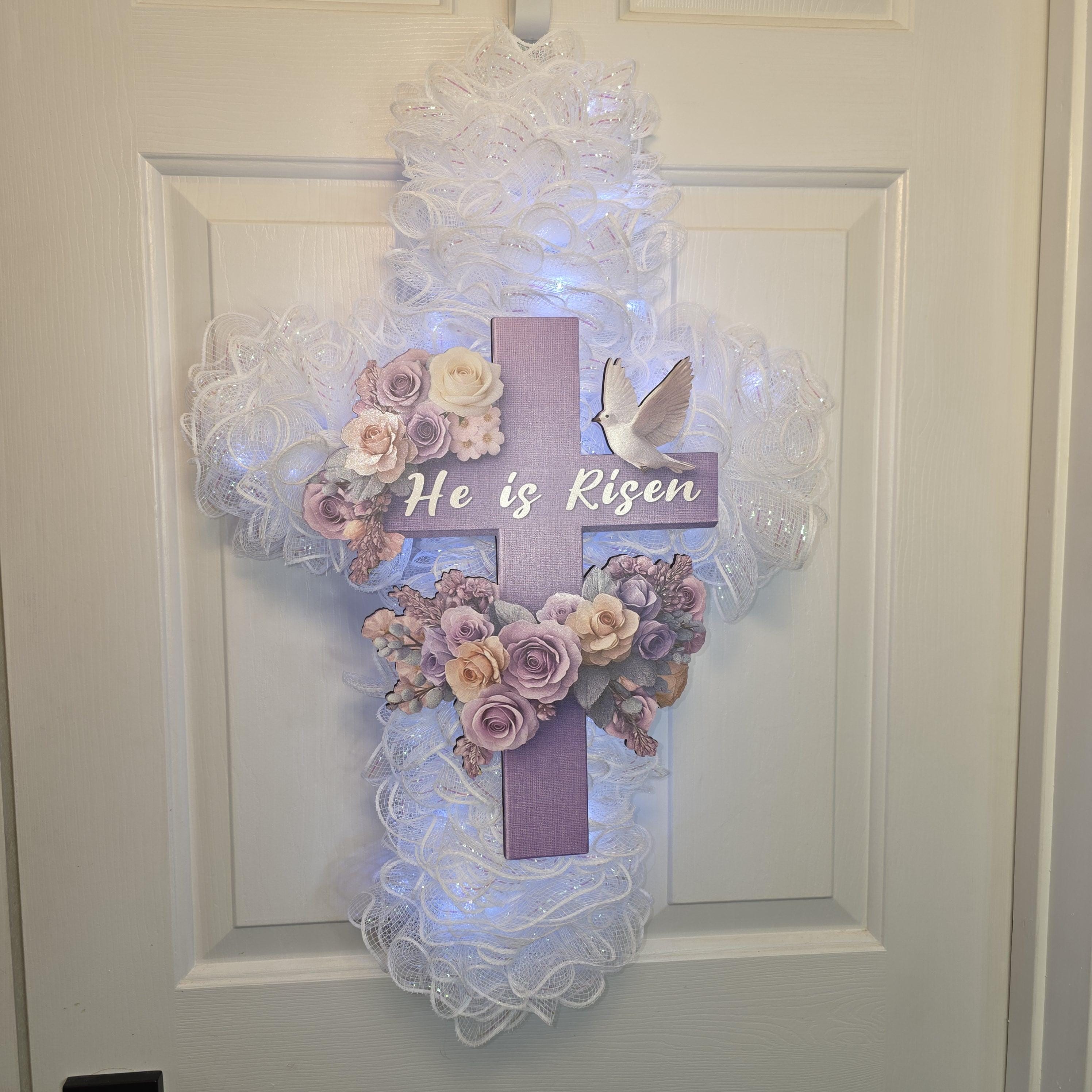 He Is Risen Floral Cross Wreath