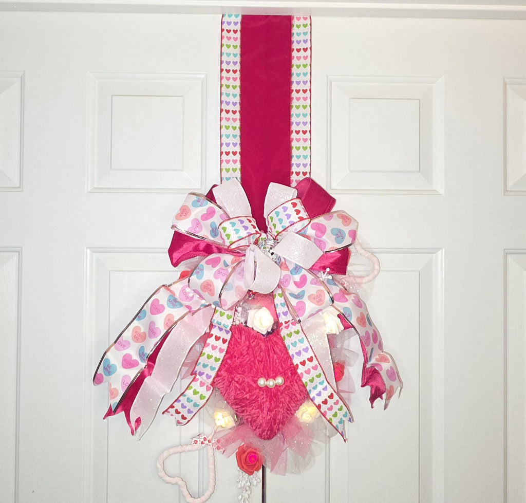 Lighted Heart Valentine Door Swag