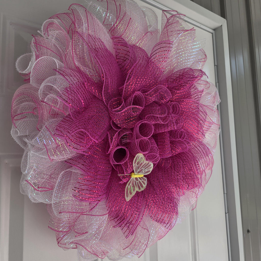 Lighted Pink Flower Wreath