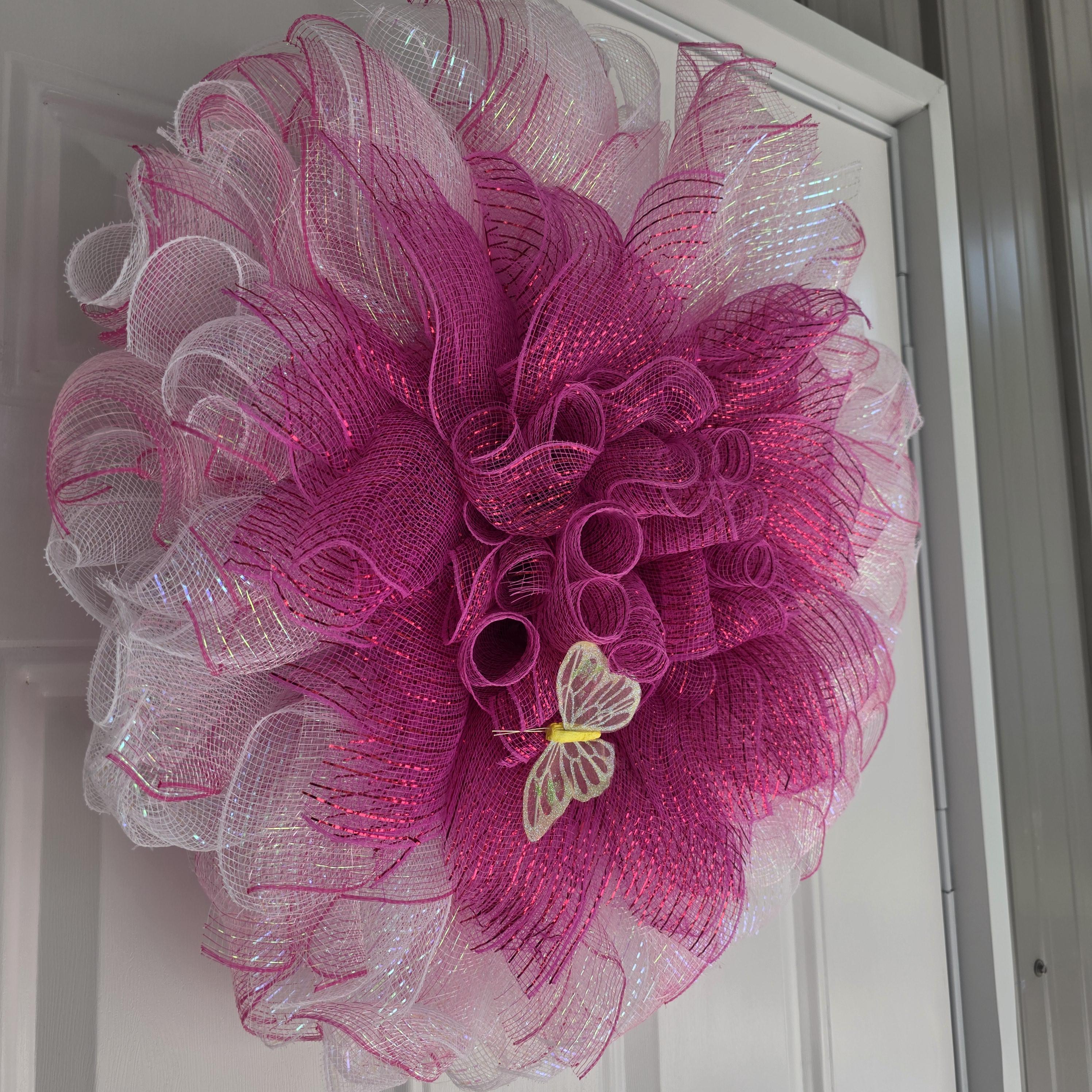 Lighted Pink Flower Wreath
