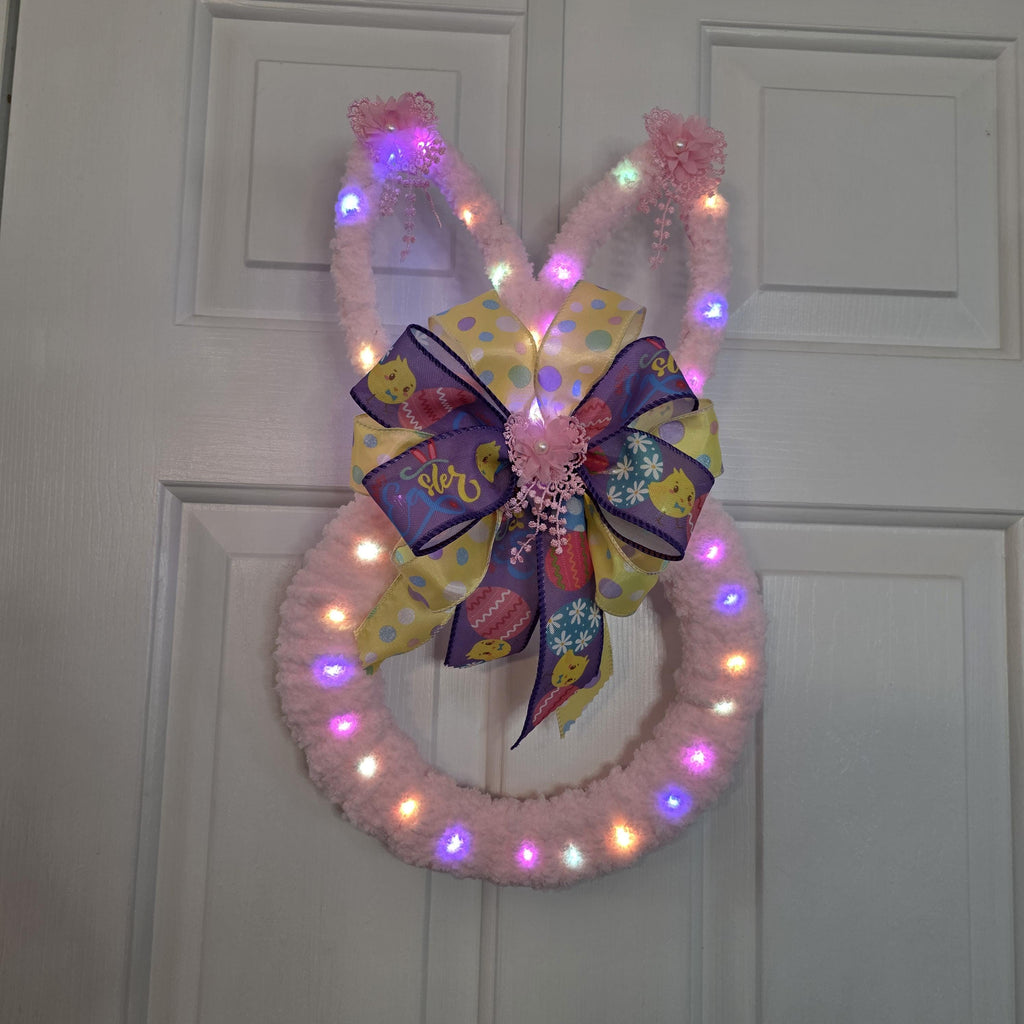Pink Chenille Easter Bunny Door Hanger