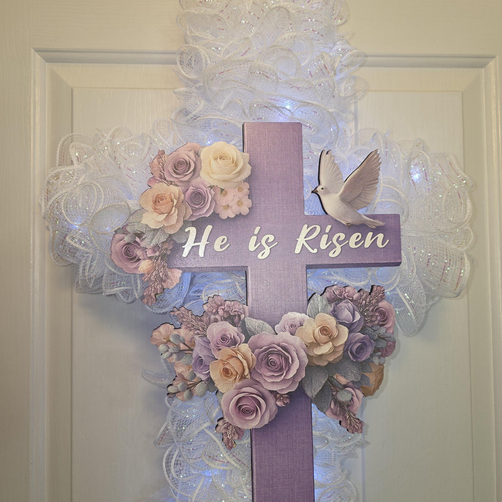 He Is Risen Floral Cross Wreath