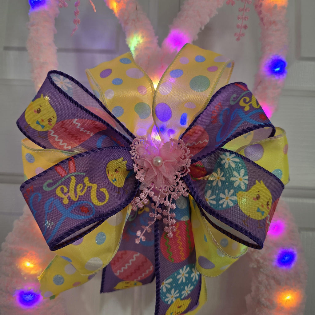 Pink Chenille Easter Bunny Door Hanger