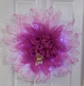Lighted Pink Flower Wreath