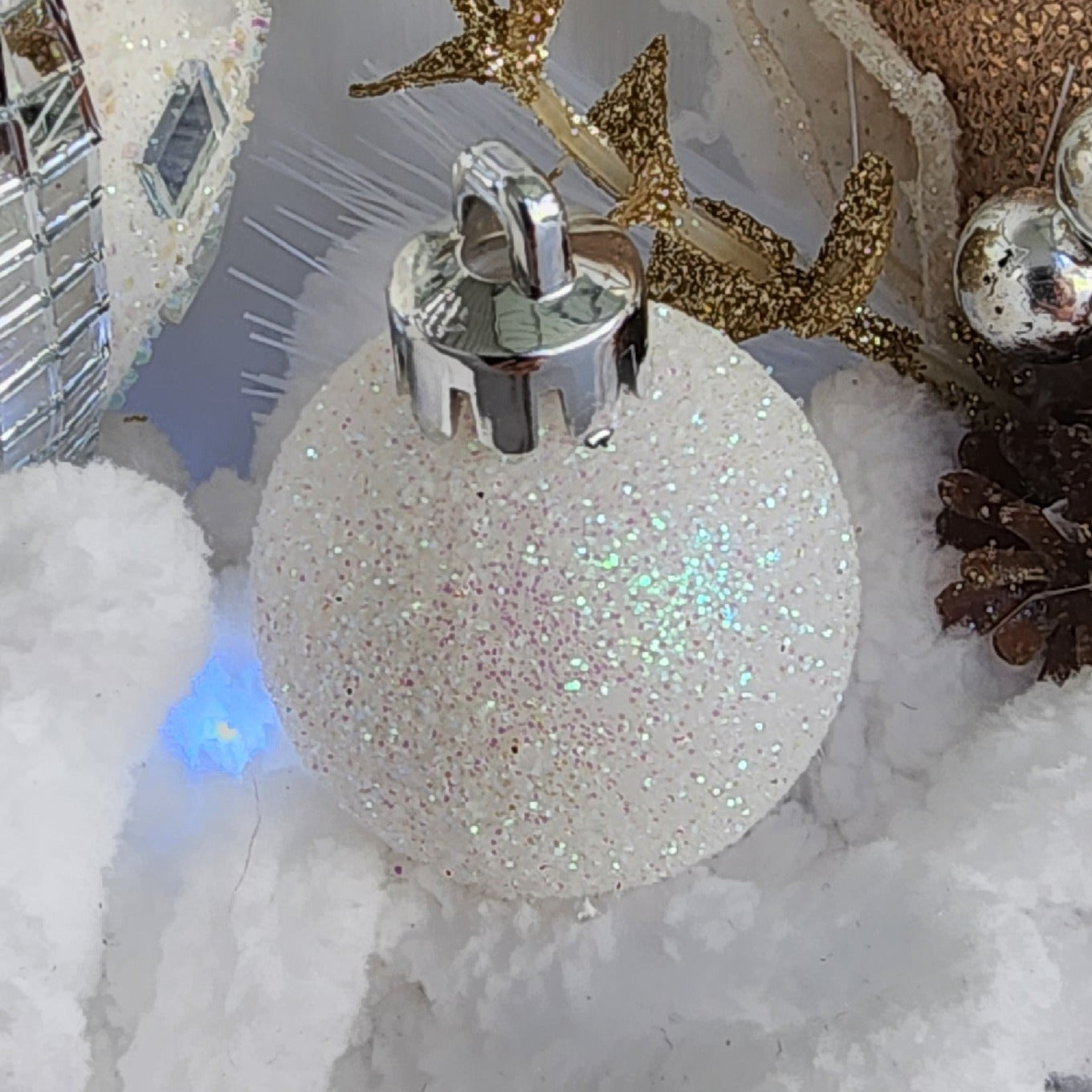 Mini glitter ball ornament close-up