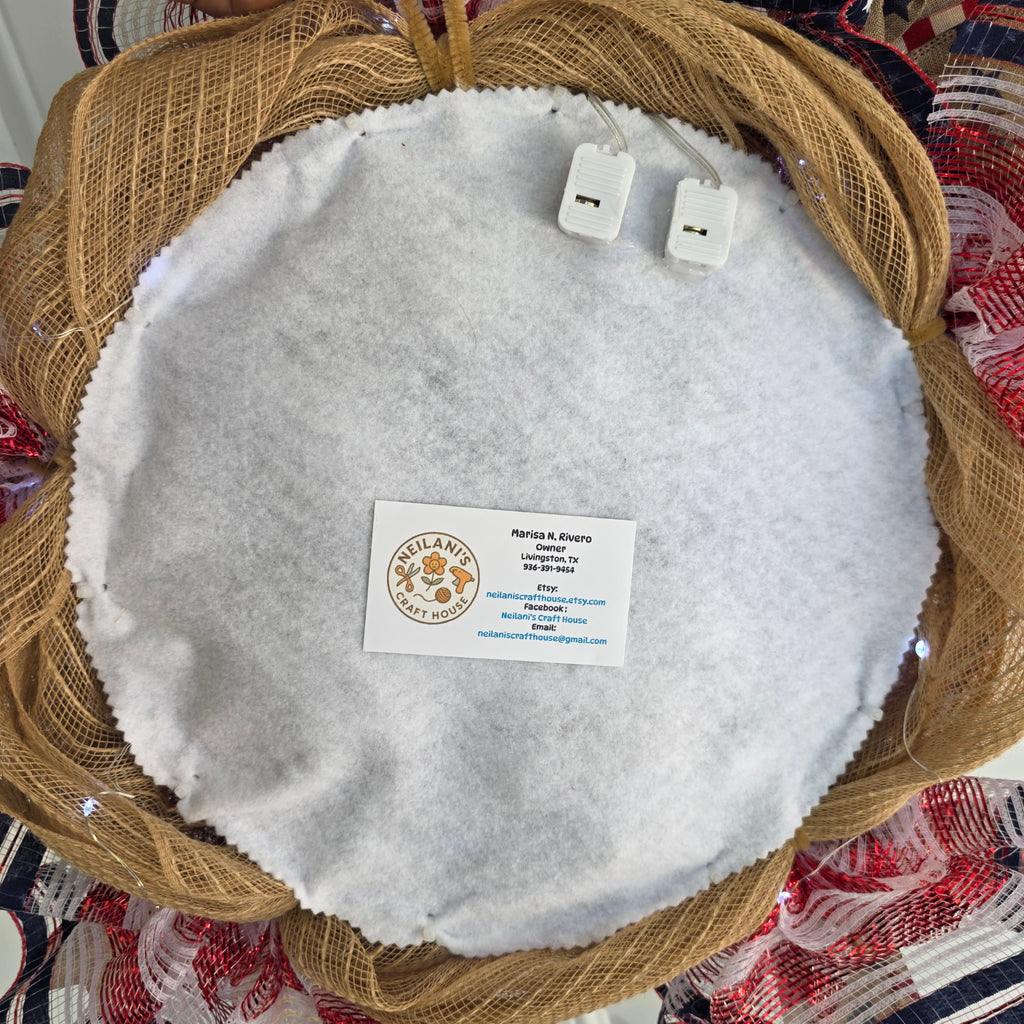 Back view of America 250th Anniversary wreath construction
