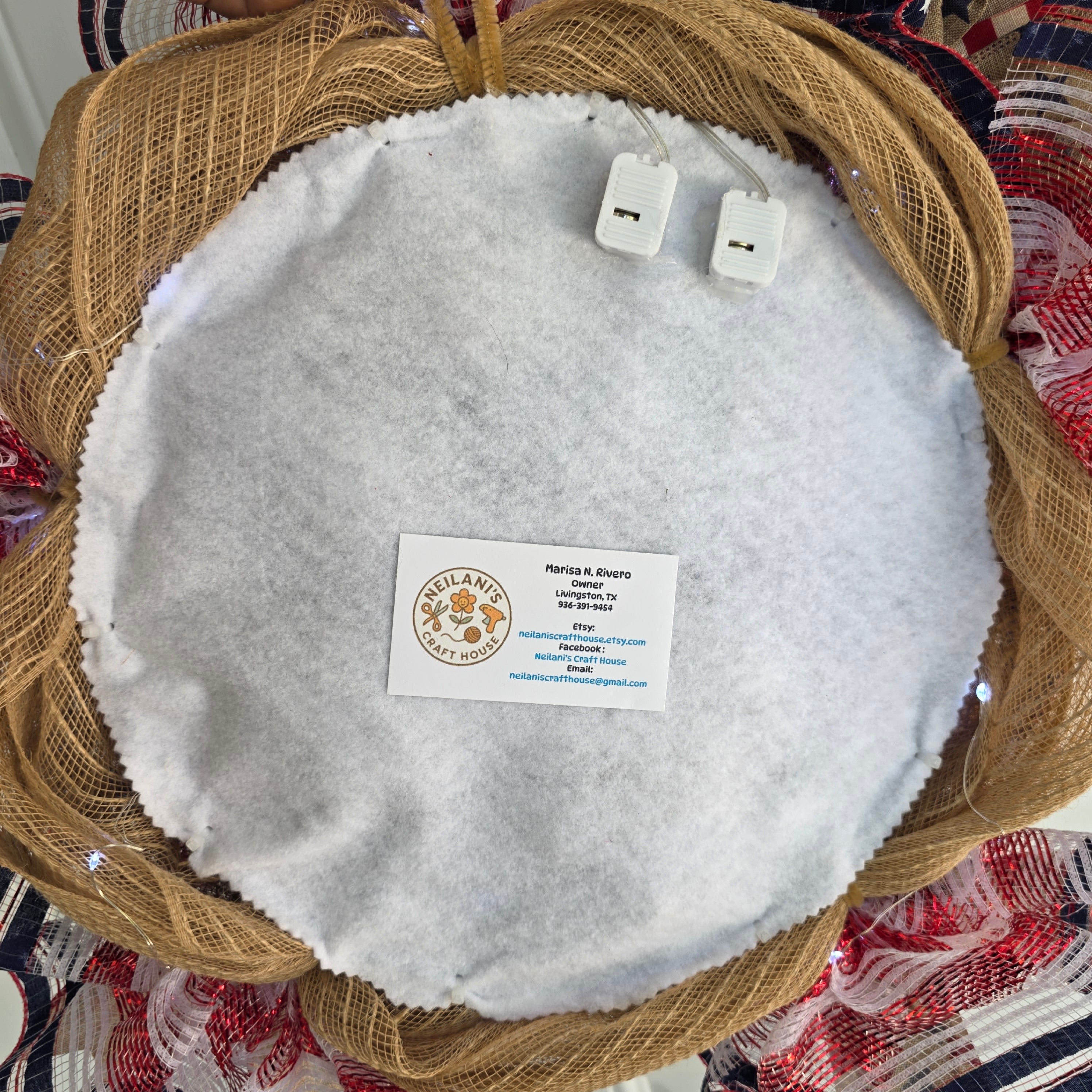 Back view of America 250th Anniversary wreath construction