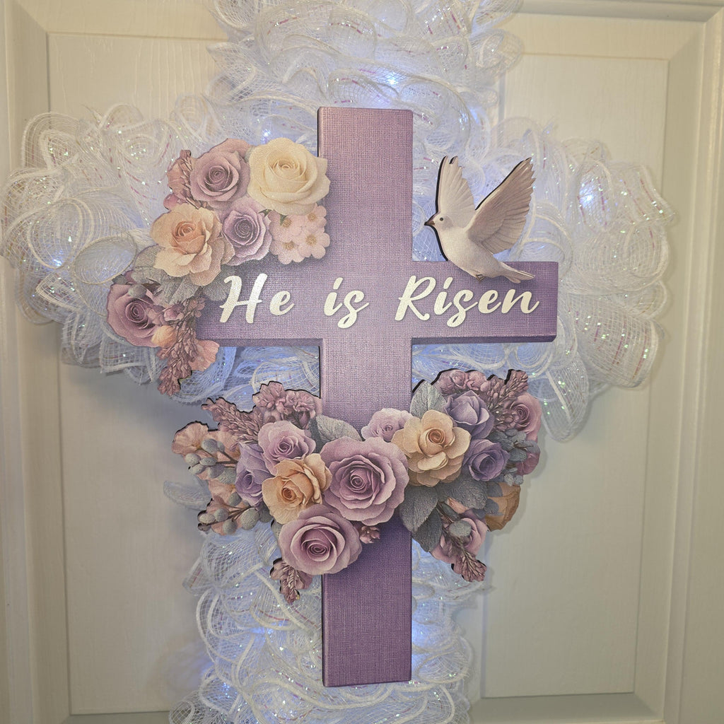 He Is Risen Floral Cross Wreath