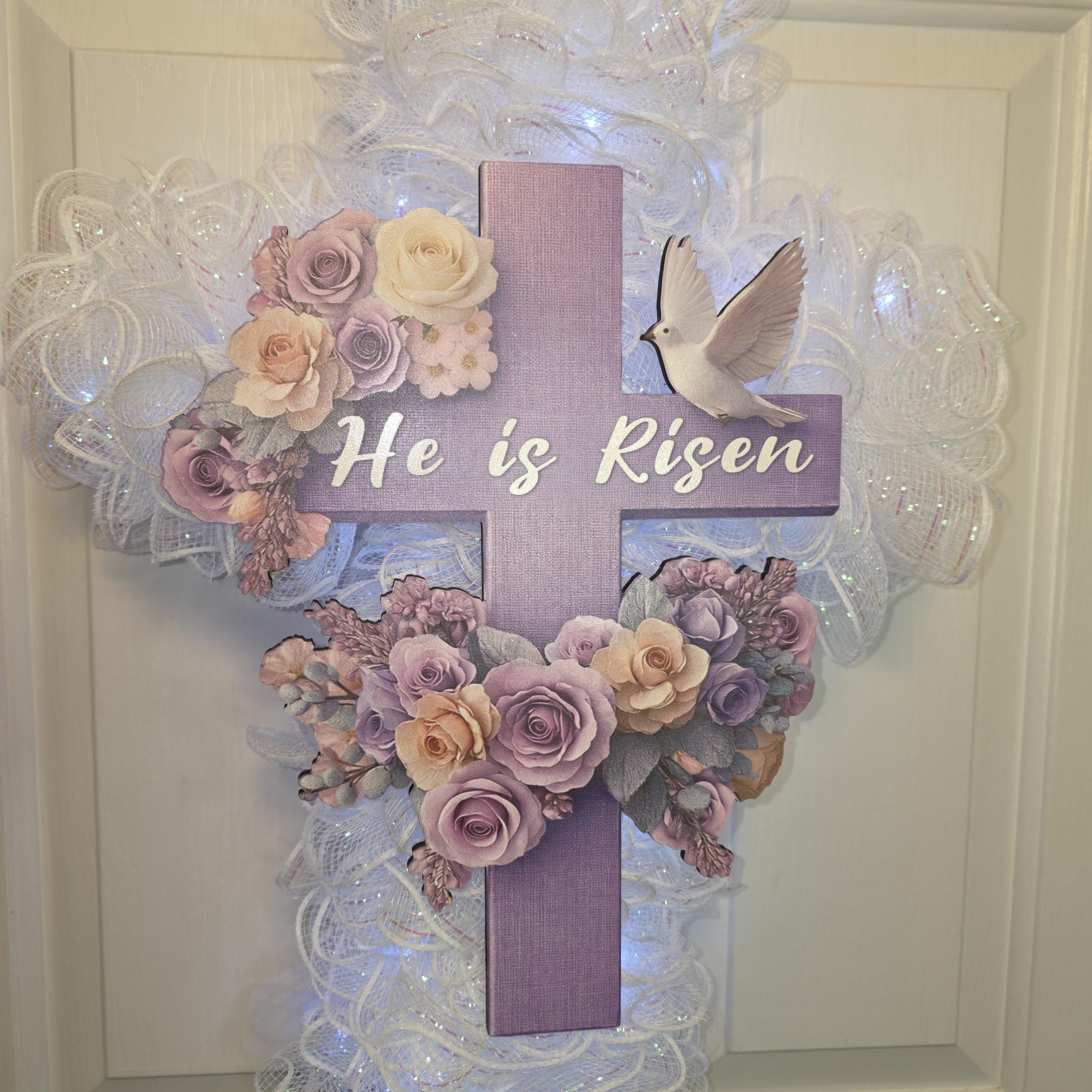 He Is Risen Floral Cross Wreath