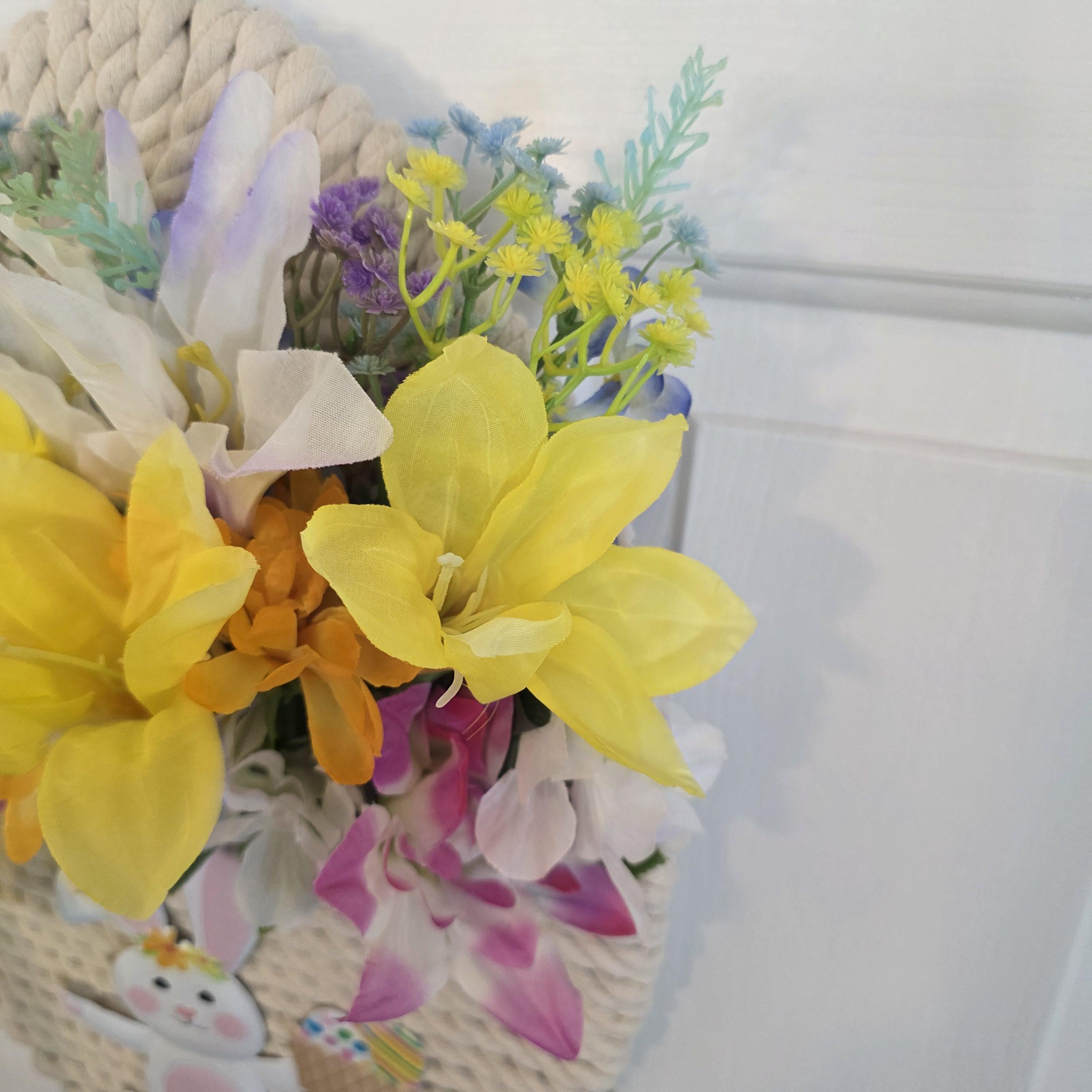 Easter Spring Floral Rope Basket Wreath