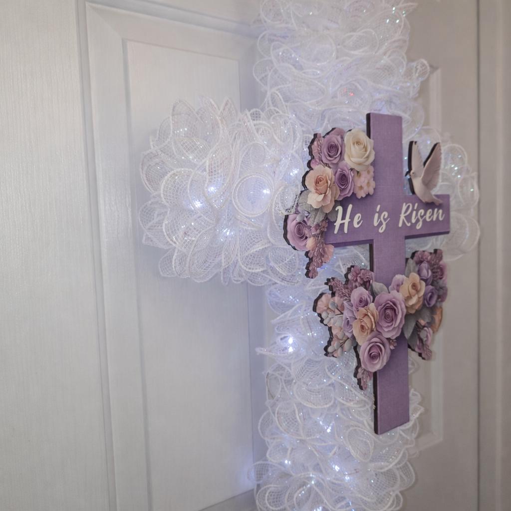 He Is Risen Floral Cross Wreath