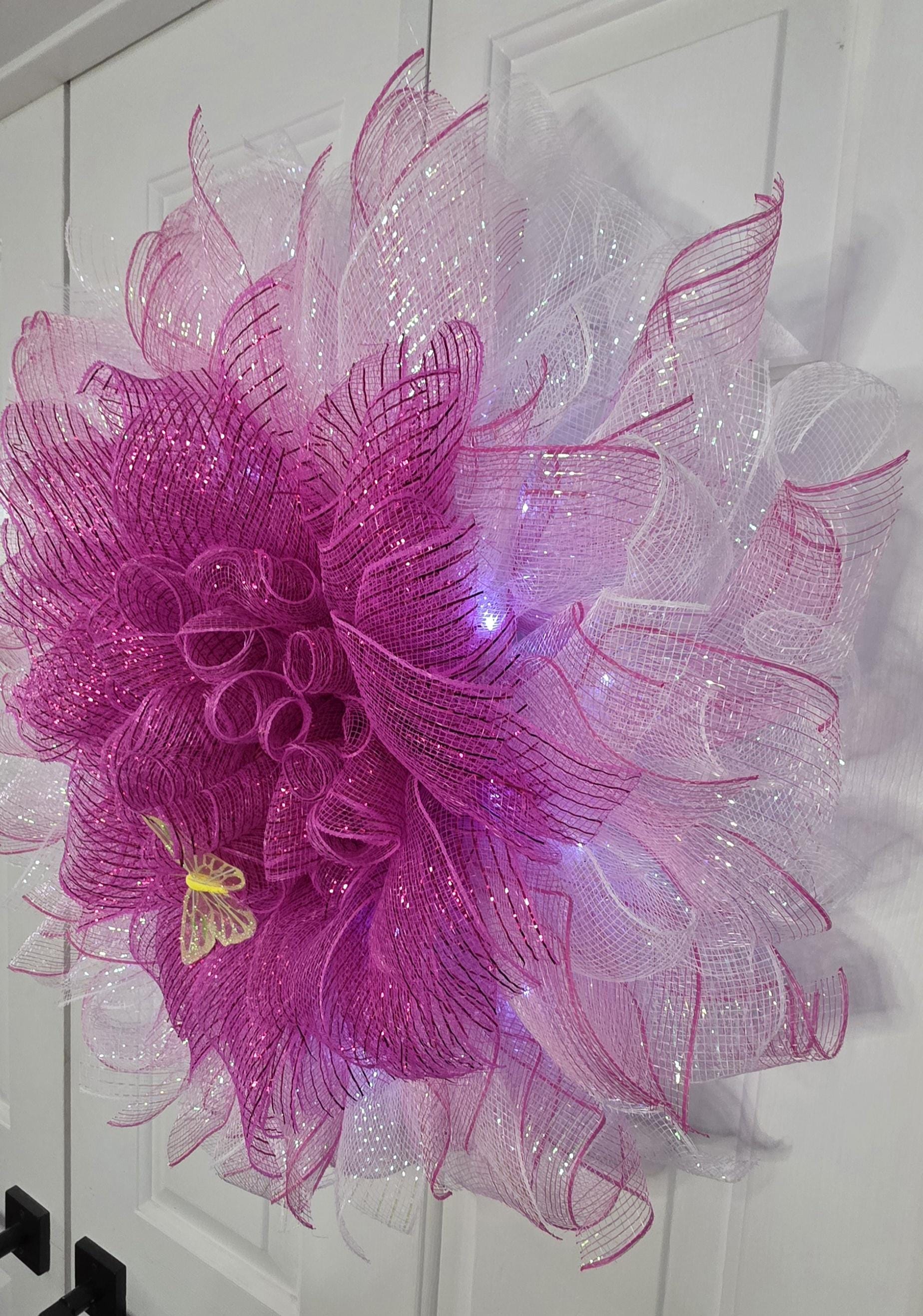 Lighted Pink Flower Wreath