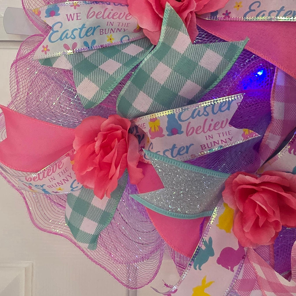 Easter Spring Floral Deco Mesh Wreath