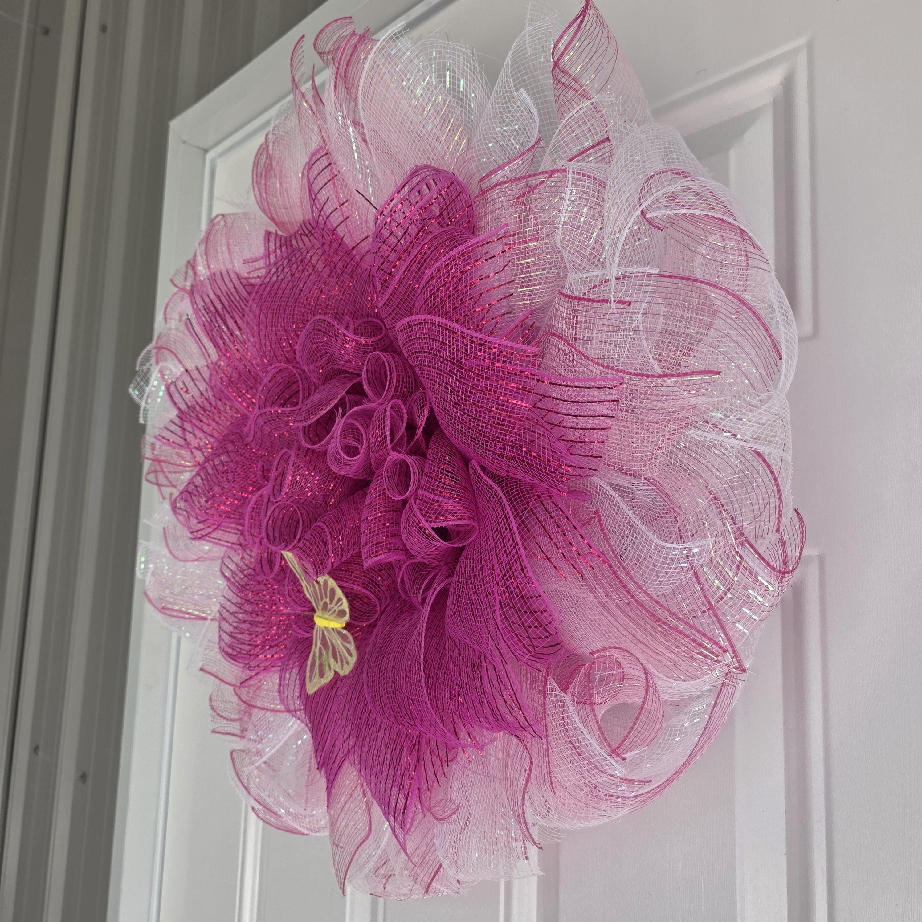 Lighted Pink Flower Wreath