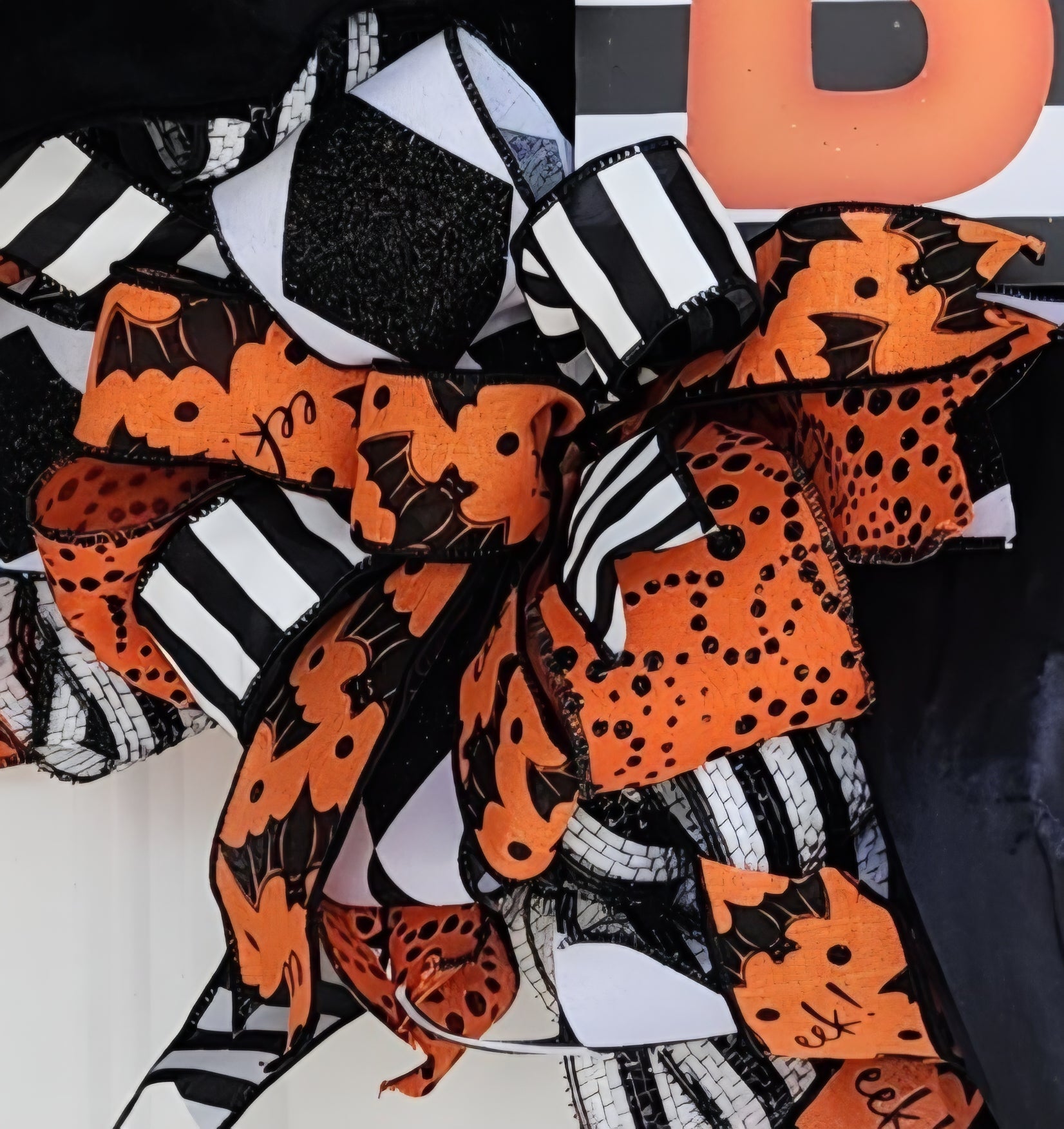 BOO Halloween Witch Cat Wreath - witch cat face close-up