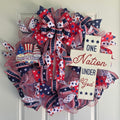 One Nation Under God patriotic wreath full front view on white door