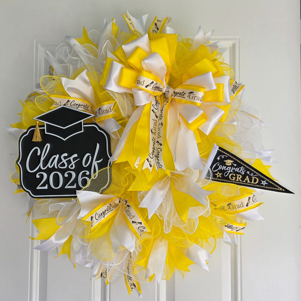 Yellow & White Graduation Wreath Class of 2026