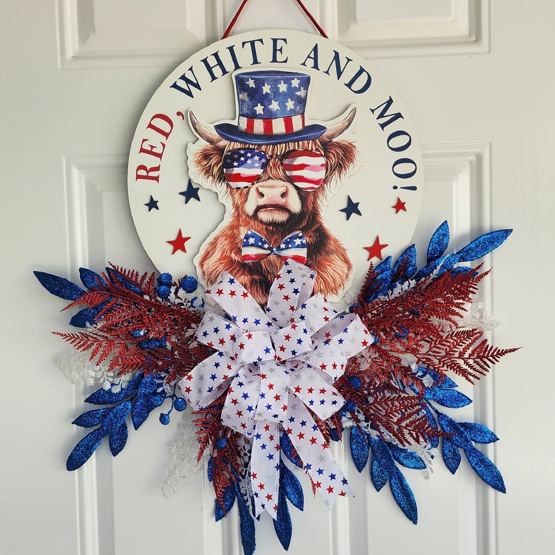 Patriotic Highland Cow Wreath