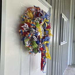 Autism Awareness Wreath - top bow and sign detail