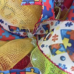 Autism Awareness Wreath - side angle view