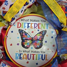 Autism Awareness Wreath - full wreath on door
