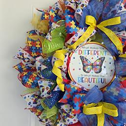 Autism Awareness Wreath - lifestyle door view 1