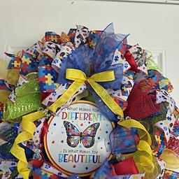 Autism Awareness Wreath - lifestyle door view 2